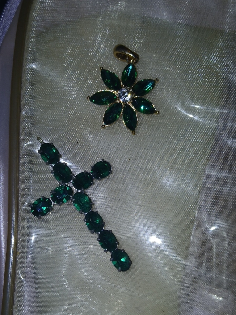 Emerald Green Floral and Cross Pendant Set - Women Jewelry